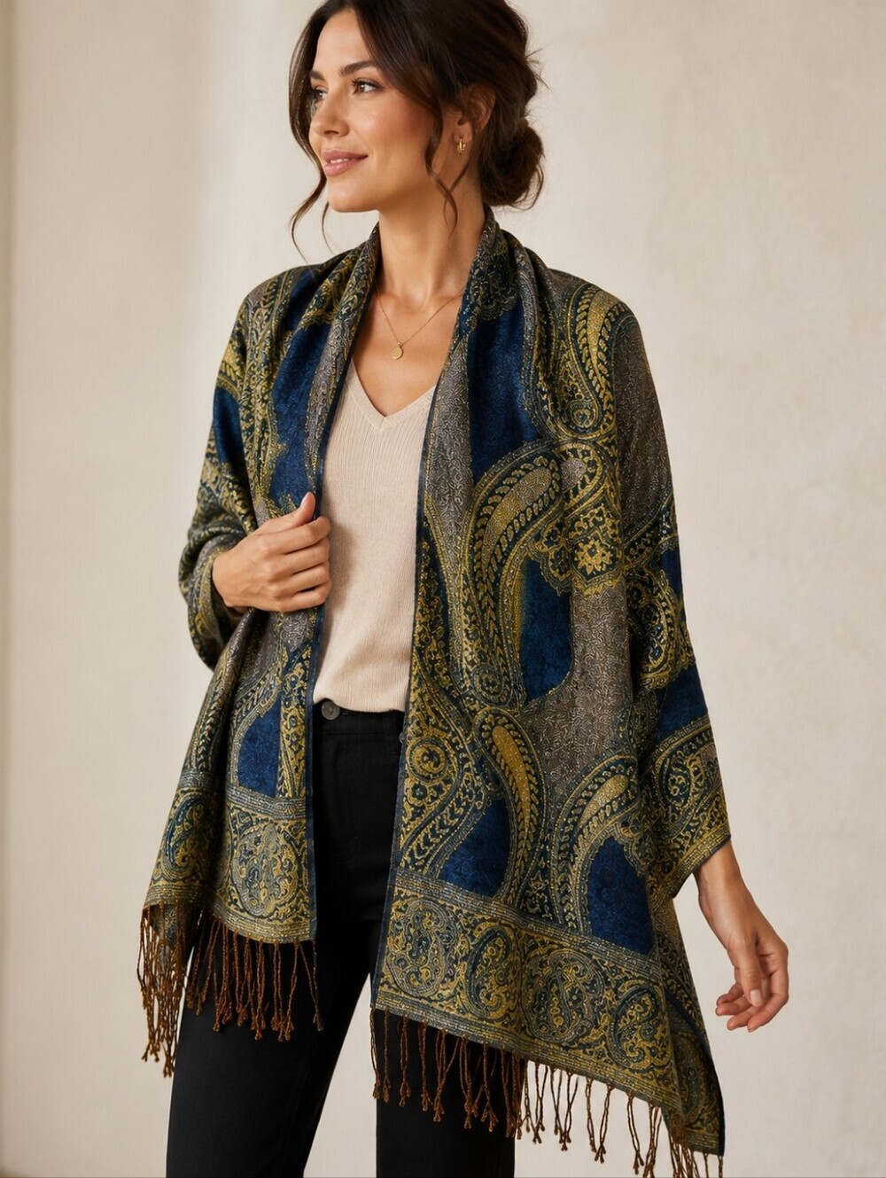 ISABELLA Paisley Jacquard Metallic Scarf Shawl Stole Blanket Wrap